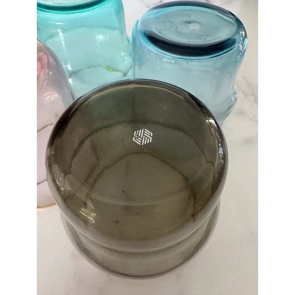 Set of 4 Stackable Colored Glass Tumblers with Gold Rim Mixed Jewel Tone Colors‎